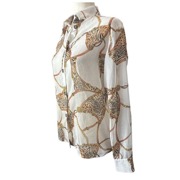 St John Sport Semi Sheer Animal Print Collared Button Front Blouse P - Picture 4 of 10